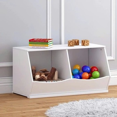 MELIA, Tủ 2 ngăn gợn sóng lưu trữ đồ chơi cho trẻ STO_090, 80x40x45cm, tủ gỗ Scandi Home