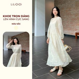   KOL  Đầm Tiệc Cưới Sang Chảnh Dáng Dài Váy Nữ Xinh Xoè Bồng Tơ Hoa Nổi LiLiQiQi By LeeGi - DD764 