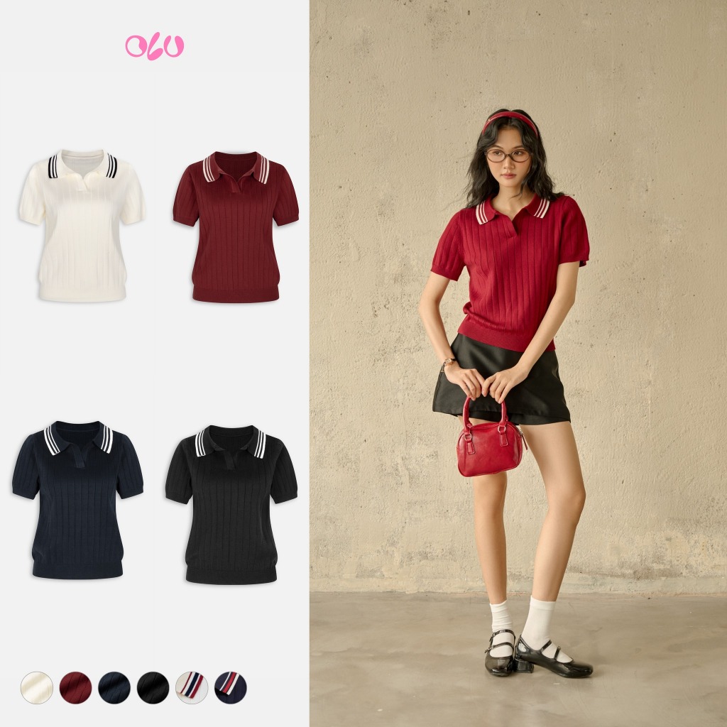 Áo kiểu dệt kim cổ polo phối viền Ivelisse và Loxley nhiều màu trẻ trung phù hợp mọi dịp OLV