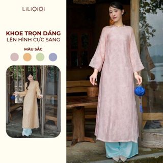  Áo Dài Truyền Thống Nữ Dáng Suông Tơ Crep Cổ Tròn Dài Tay Kèm Quần Vỹ Bình LiLiQiQi By LeeGi - AD839 
