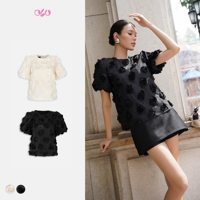 Áo OLV suông tay phồng đính hoa nữ tính thanh lịch Valdis nhiều màu dễ phối phù hợp đi chơi đi làm