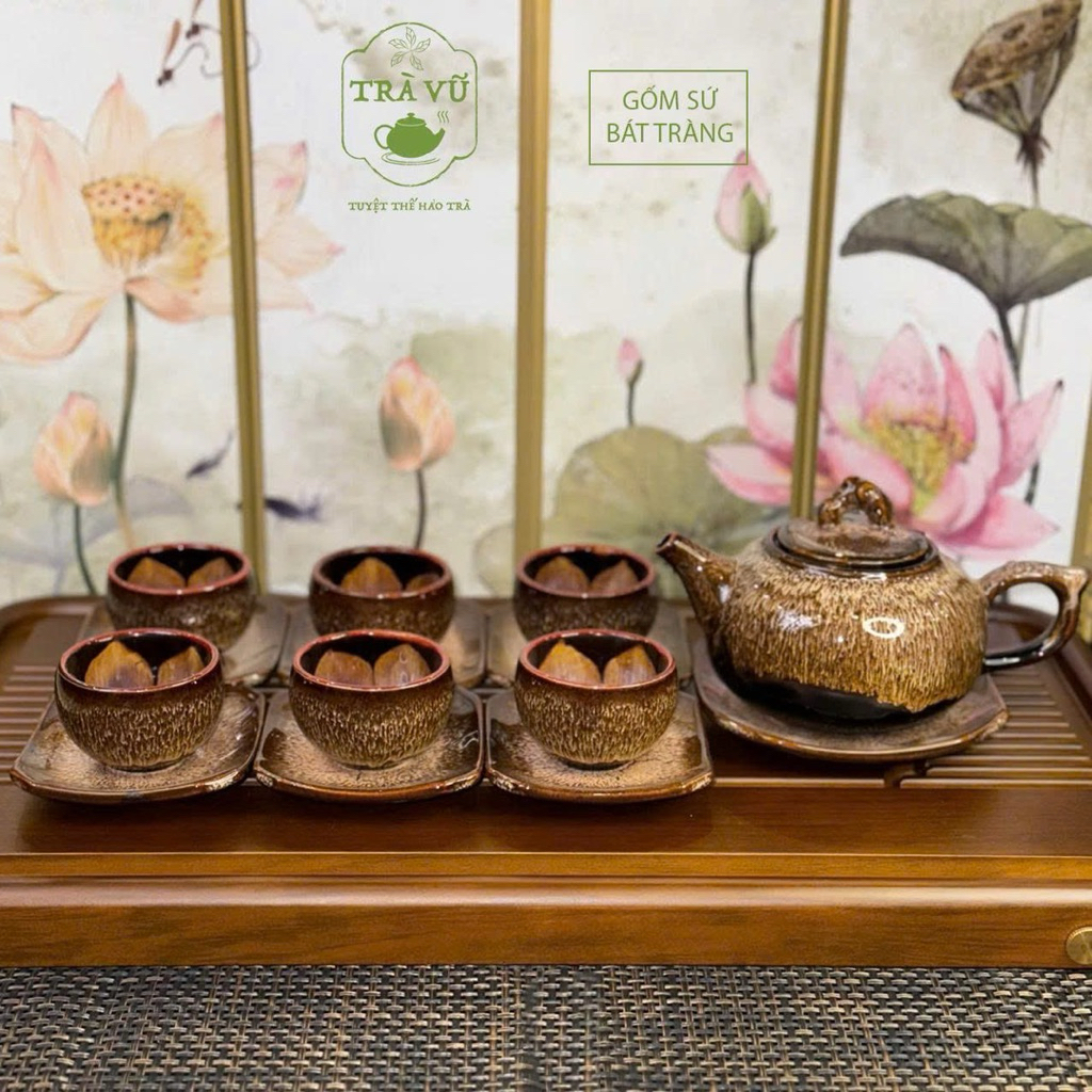 bộ ấm chén men hoả biến Bát Tràng kèm 7 đĩa | BigBuy360 - bigbuy360.vn
