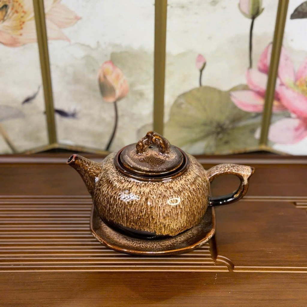 bộ ấm chén men hoả biến Bát Tràng kèm 7 đĩa | BigBuy360 - bigbuy360.vn