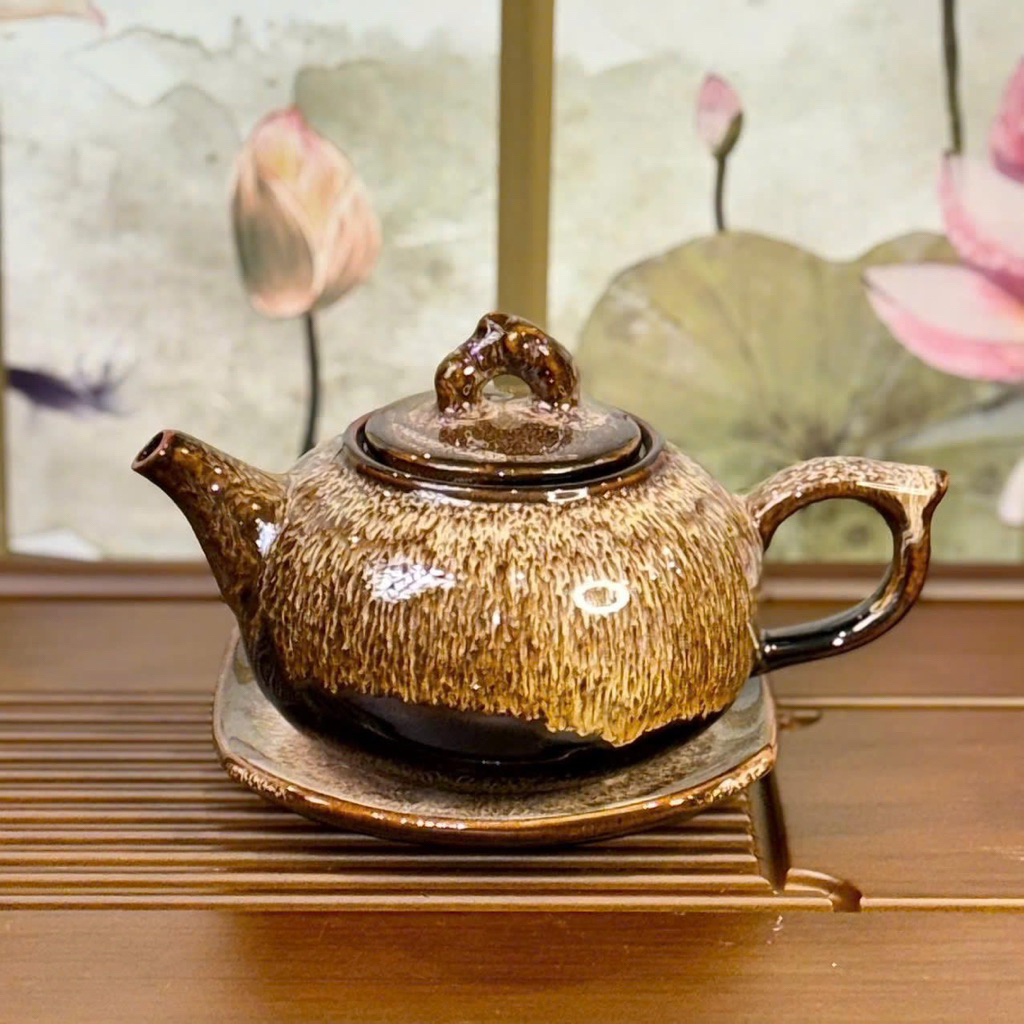 bộ ấm chén men hoả biến Bát Tràng kèm 7 đĩa | BigBuy360 - bigbuy360.vn