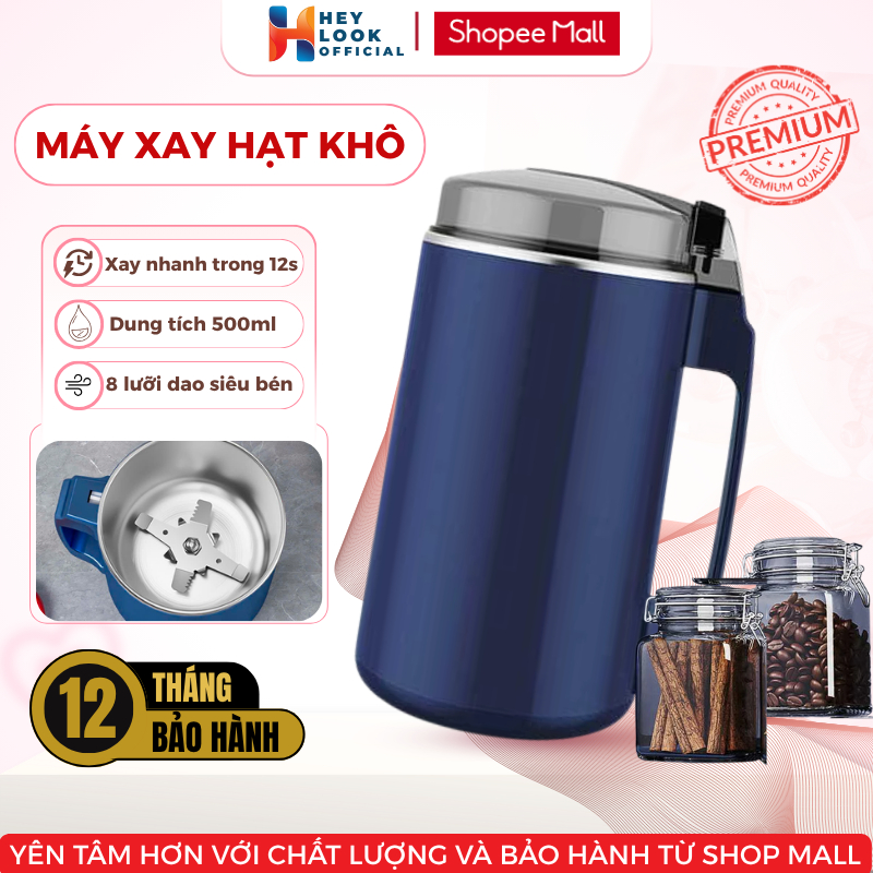 Máy Xay Hạt Khô Máy Xay Thịt Đa Năng Cối Thủy Tinh Công Suất 300W Kèm 4 Lưỡi Dao Siêu Sắc Bén 3 Nấc Điều Chỉnh