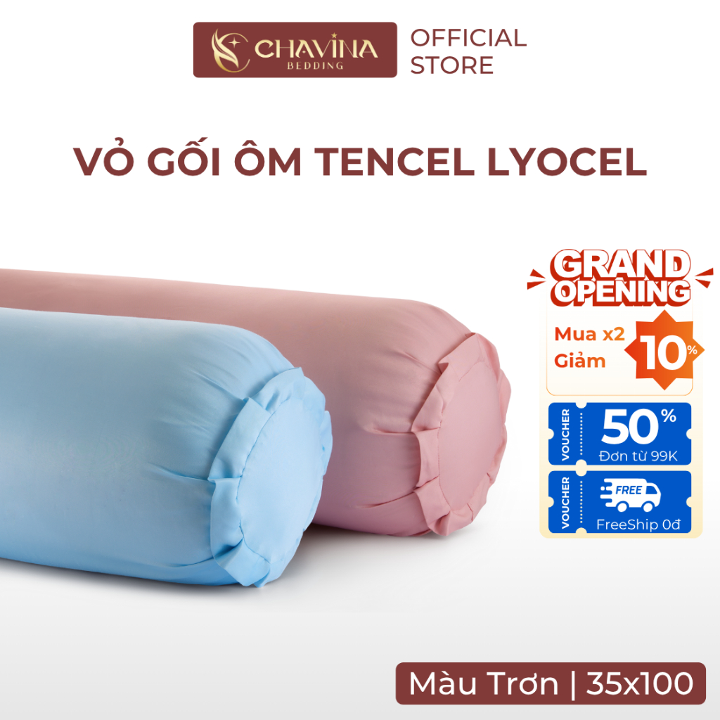 Vỏ gối Ôm Lụa Tencel Lyocell Chavina Bedding Size 35x100 cm cao cấp màu trơn bao gối ôm có khoá kéo tiện lợi