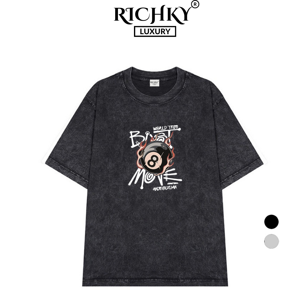 Áo Thun Wash Richky Premium Tee Bi A Lửa 8Ball Flames