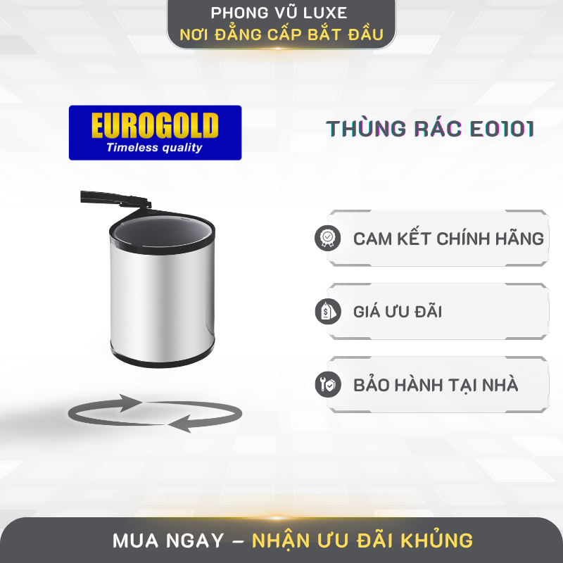 Thùng Rác Âm Tủ Inox Eurogold E0101 Cao Cấp – Gọn Gàng Tiện Lợi Cho Tủ Bếp