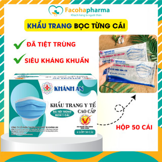  Khẩu trang y tế 4 lớp tiệt trùng bọc từng cái kháng khuẩn dày dặn hộp 50 cái hãng Khánh An KAKTTTO 