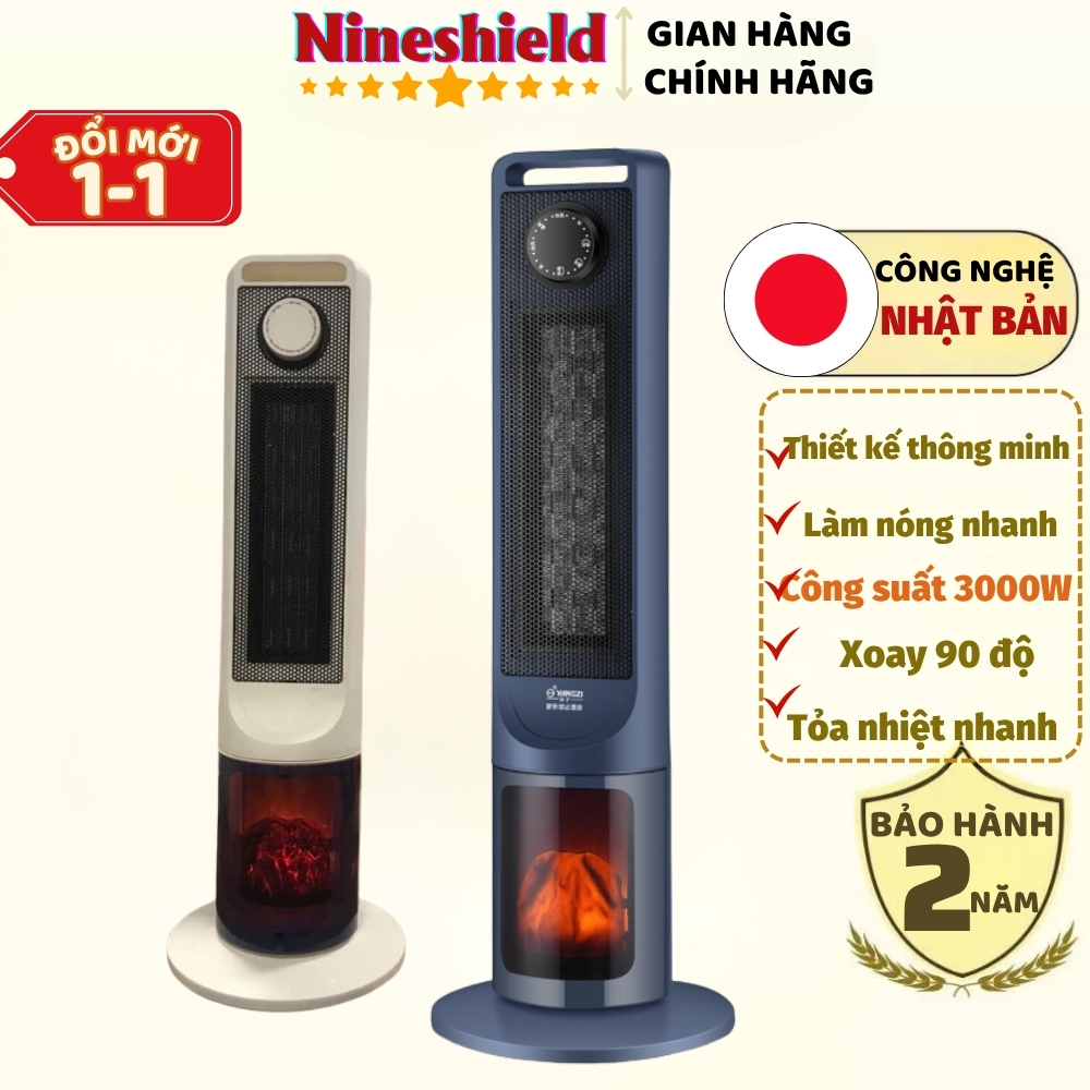 Máy Sưởi Gốm NINESHIELD KB - 6503, Kháng Khuẩn, Quạt Sưởi Đứng Công Suất 3000W Làm Ấm Nhanh, Tỏa Nhiệt Rộng