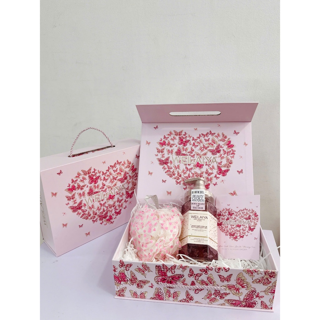 Hộp quà Sữa tắm trắng da Weilaiya 450ml. Tặng bông tắm Weilaiya
