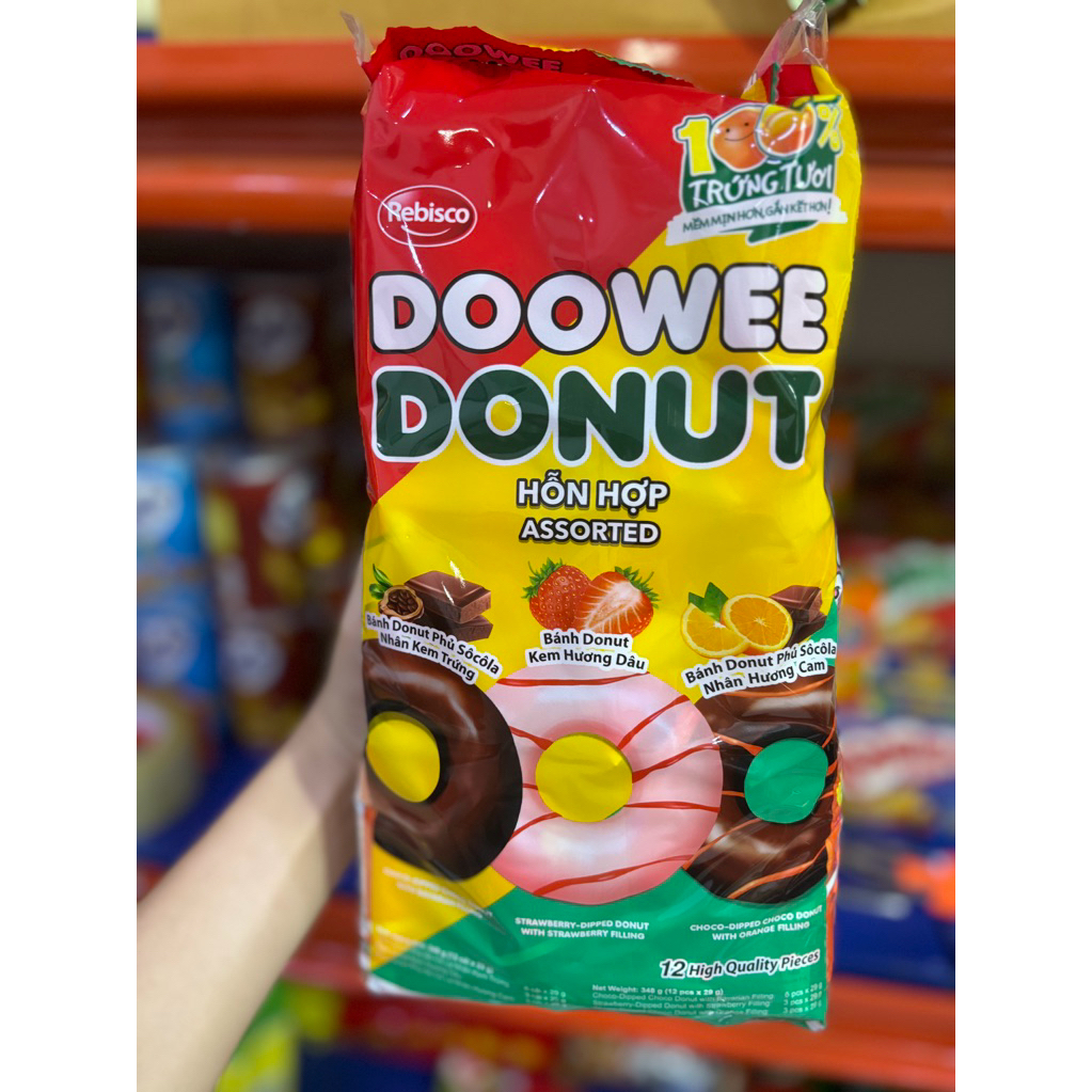 Bánh Doowee Donut hỗn hợp túi 12 gói