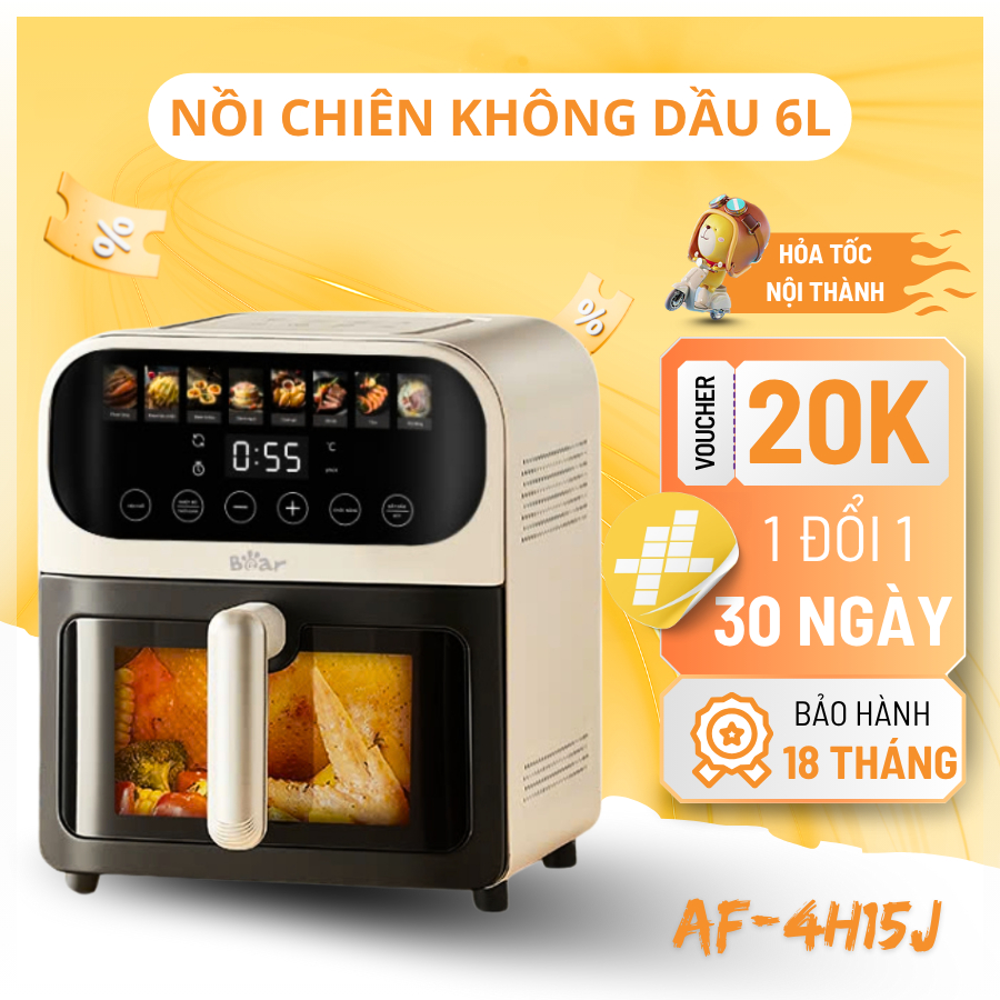Nồi Chiên Không Dầu Bear 6L Vật Liệu Kim Loại Cao Cấp Bảo Hành  18Tháng  AF-4H15J
