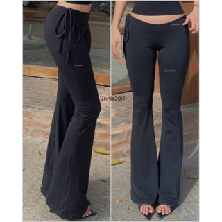  Quần dài ống loe cạp thấp UNNIE2019 Quần thun loe dài ôm body bảng lưng nhỏ cột dây sexy 
