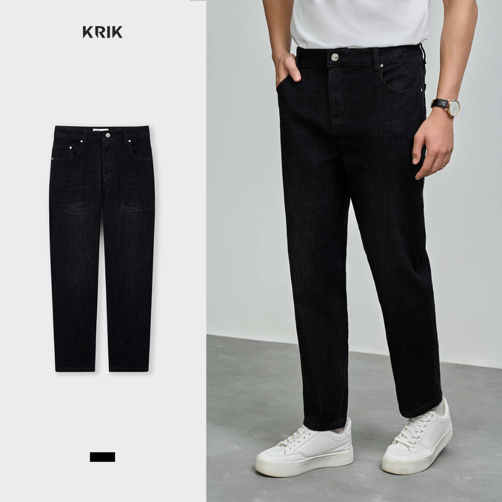 Quần Jean Nam KRIK Form Baggy Cotton Co Giãn Nhẹ Thiết Kế Wash Đen Trẻ Trung QJ6211