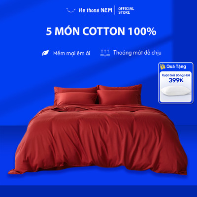Ga Trải Giường 5 Món Cotton He thong NEM Cao Cấp Set Chăn Ra Grap Drap Gối Nệm Đệm Trải Phủ Bọc Giường Trần Bông Đẹp
