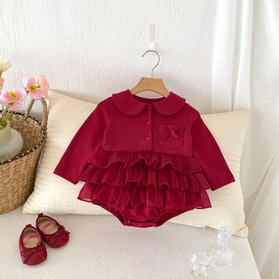 Body Váy Voan Nhiều Tầng Tay Dài Đỏ Cho Bé Gái Sơ Sinh 1 2 Tuổi MINTSCLOSET Quảng Châu - BV7210