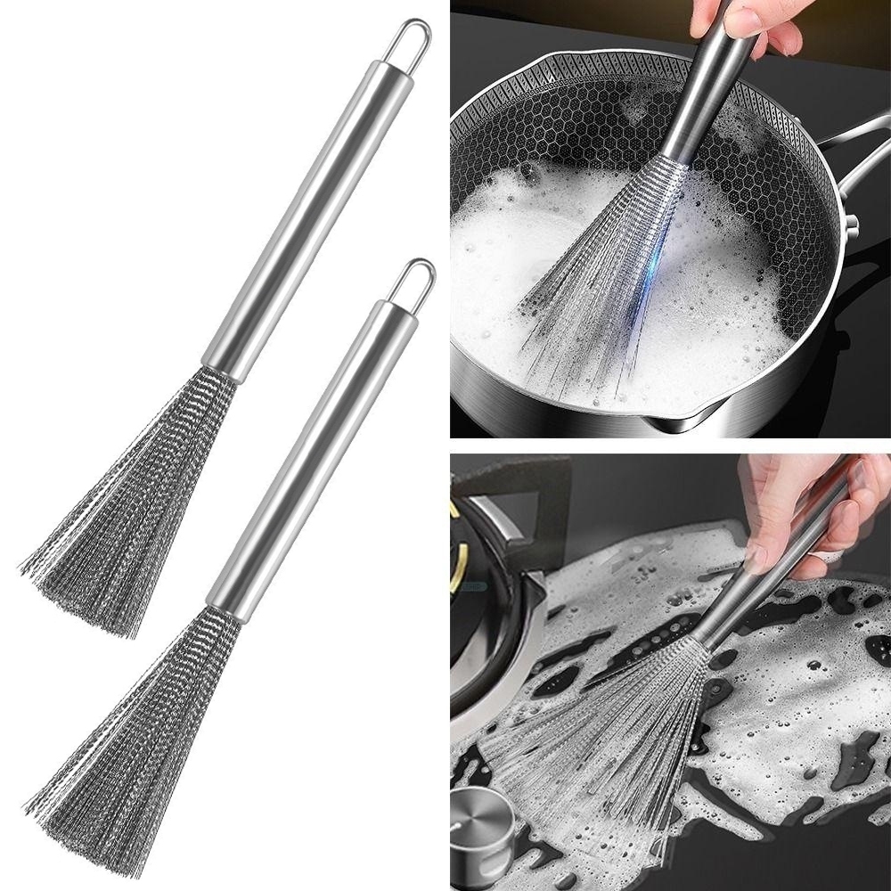 Chổi Cọ Xoong Cọ Nồi Chảo Inox 304 Đánh Bay Vết Bẩn - Rửa Chén Bát Đa Năng Có Tay Cầm Cao Cấp