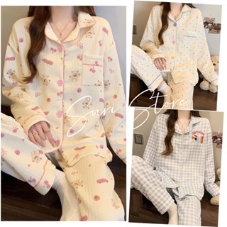   Có sẵn  Bộ đồ ngủ pyjama trần bông siêu ấm bộ đồ mặc nhà dài tay chất liệu dày dặn dễ thương PJM10S25 
