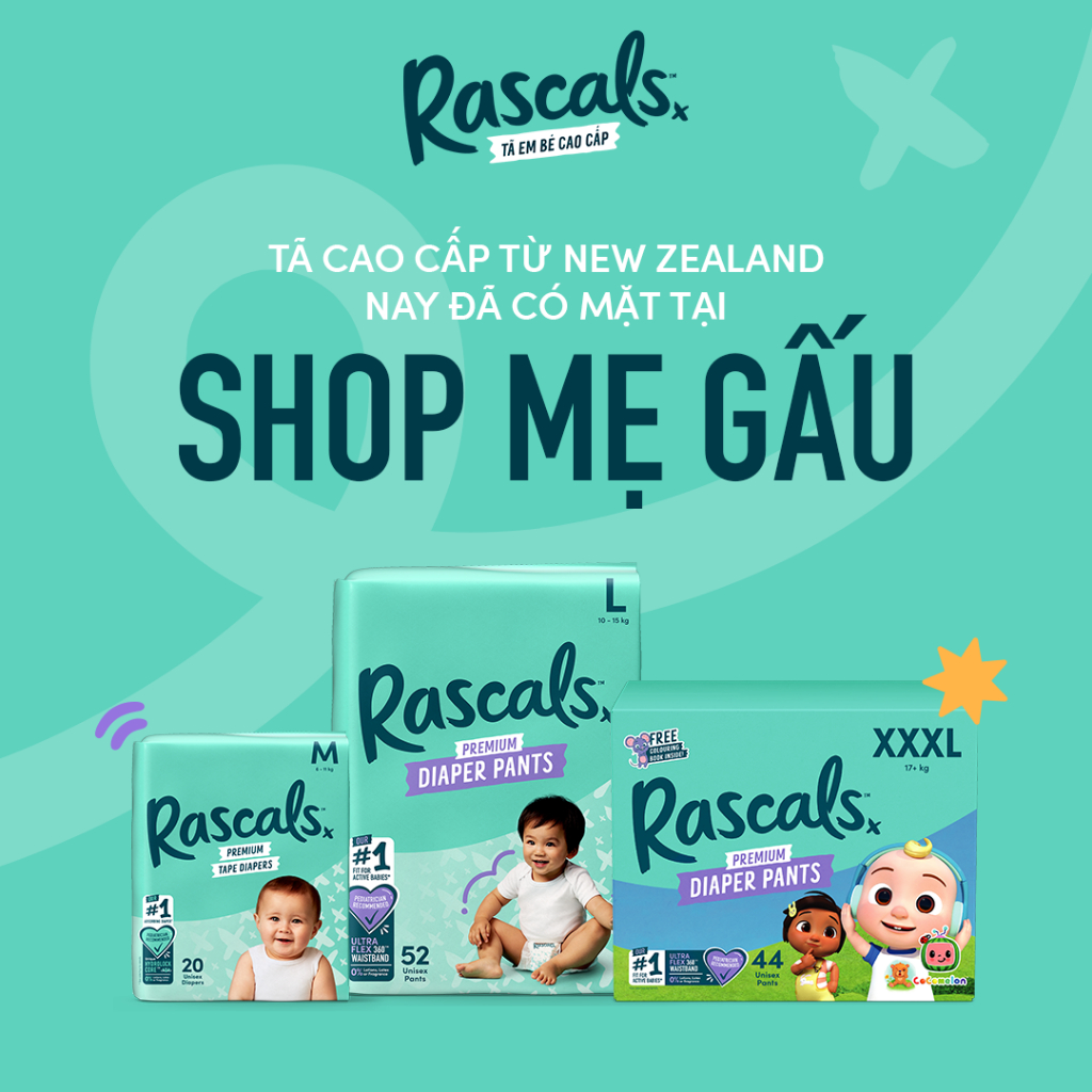   CHÍNH HÃNG  Bỉm dán quần RASCALS cao cấp đến từ New Zealand siêu thấm hút chống tràn tới 12 tiếng 