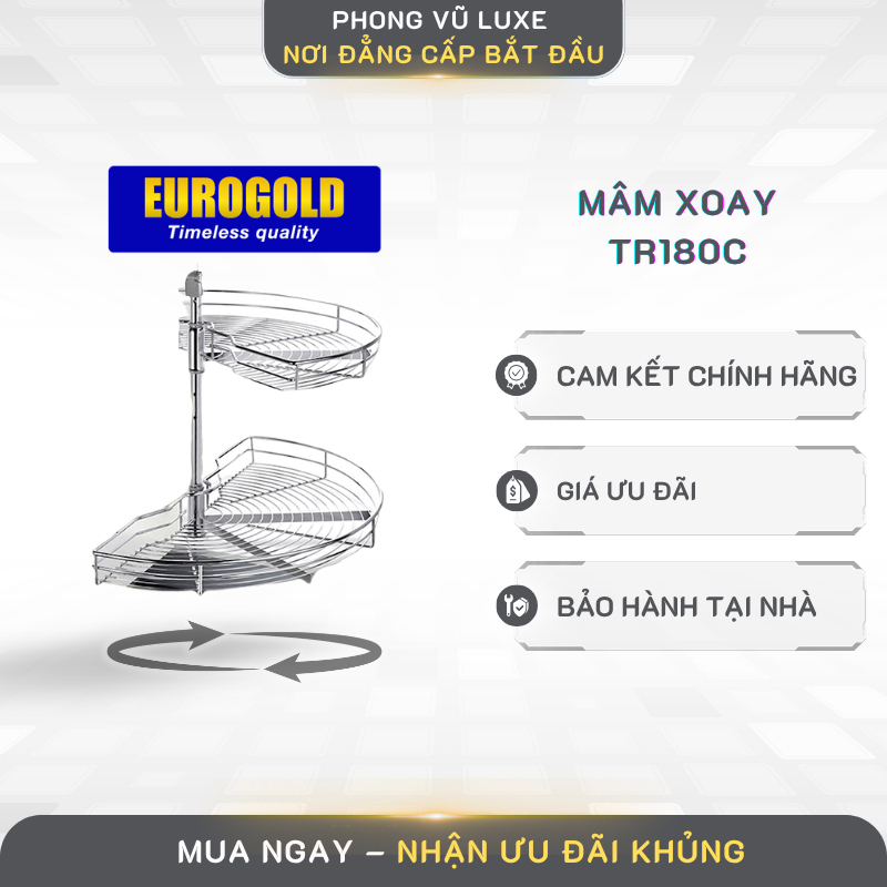 Mâm Xoay Inox Nan Eurogold TR180C – Phụ Kiện Tủ Bếp Góc 180 Độ