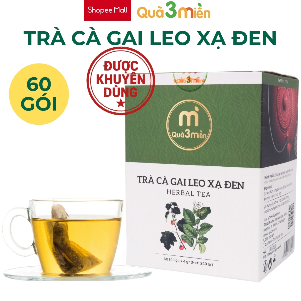 Trà túi lọc cà gai leo giải độc gan Quà 3 Miền với cà gai leo xạ đen hỗ trợ thải độc gan 60 túi lọc