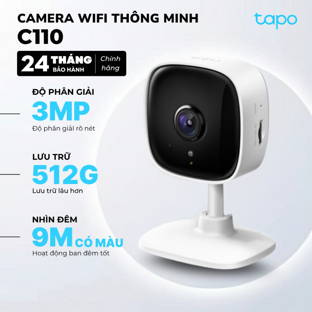 Camera WiFi Trong Nhà TP-Link Tapo C110 | Độ phân giải 3MP, Nhìn Đêm, Phát Hiện Chuyển Động