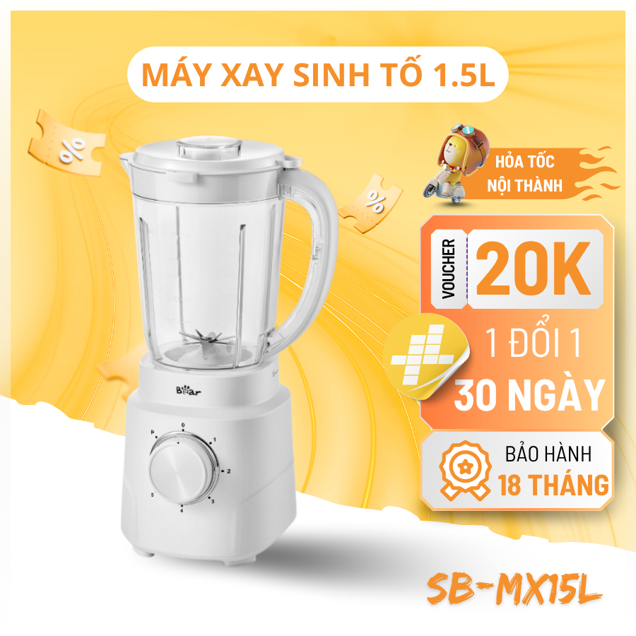 Máy Xay Sinh Tố Bear 1,5L 2 Cối Xay Thịt, Xay Tỏi Ớt Đa Năng Bảo Hành Chính Hãng 18 Tháng SB-MX15L
