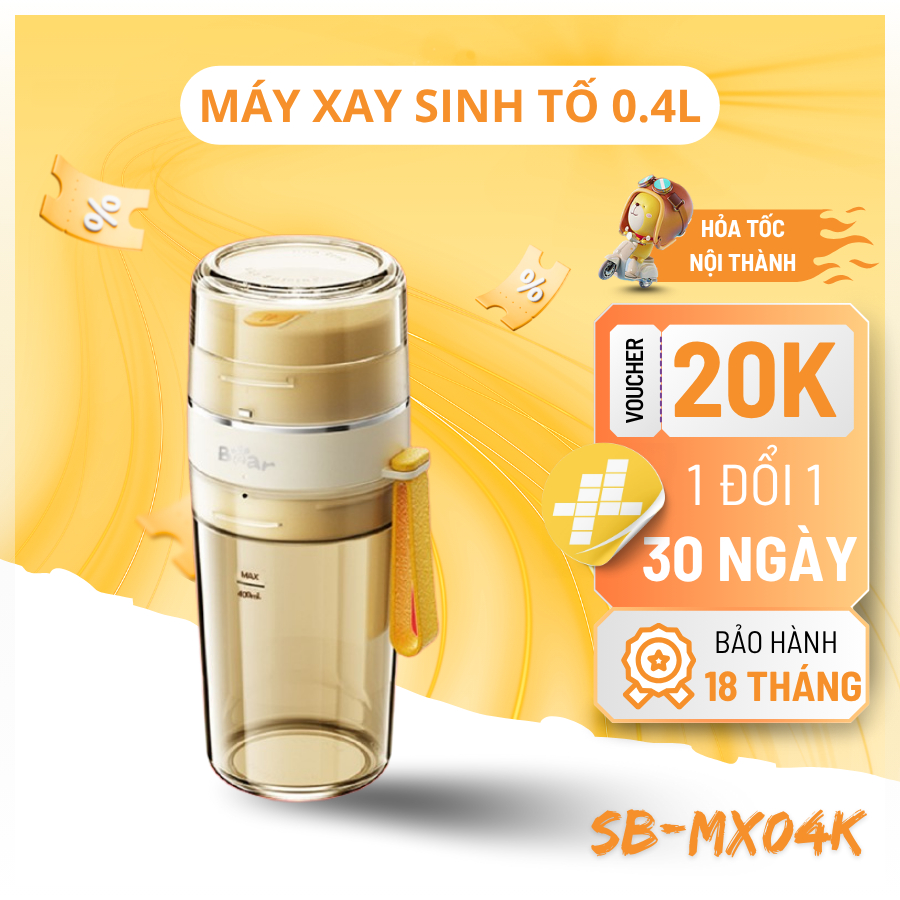 Máy Xay Sinh Tố Cầm Tay 2 Cối Bear Lưỡi Dao 12 Cánh Xay Đá Bào Đa Năng Không Dây SB-MX04K