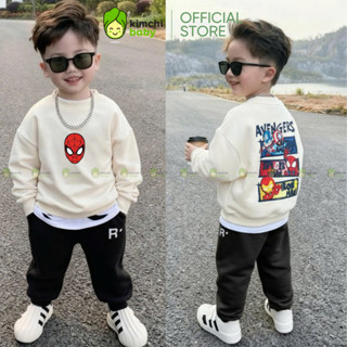   12-30kg  Bộ nỉ bông bé trai cao cấp KAMSAMITA form thụng Hàn xẻng họa tiết siêu nhân người nhện vải nỉ lót bông premium 