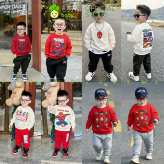   12-30kg  Bộ nỉ bông bé trai cao cấp KAMSAMITA form thụng Hàn xẻng họa tiết siêu nhân người nhện vải nỉ lót bông premium 