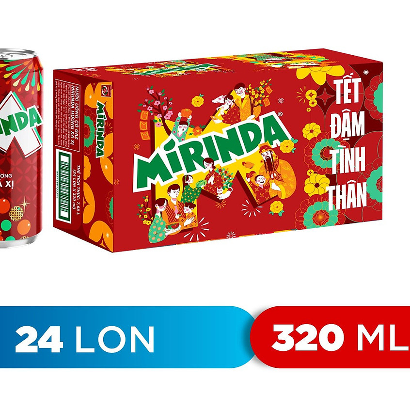Thùng 24 Lon Nước Ngọt Có Gas Mirinda Xá Xị (320ml/Lon)