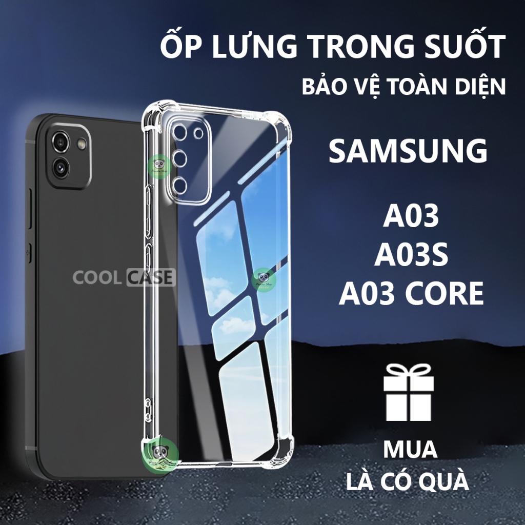 Ốp lưng chống sốc Samsung A03 / A03s / A03 CORE trong suốt, silicon, bảo vệ camera-Cool Case