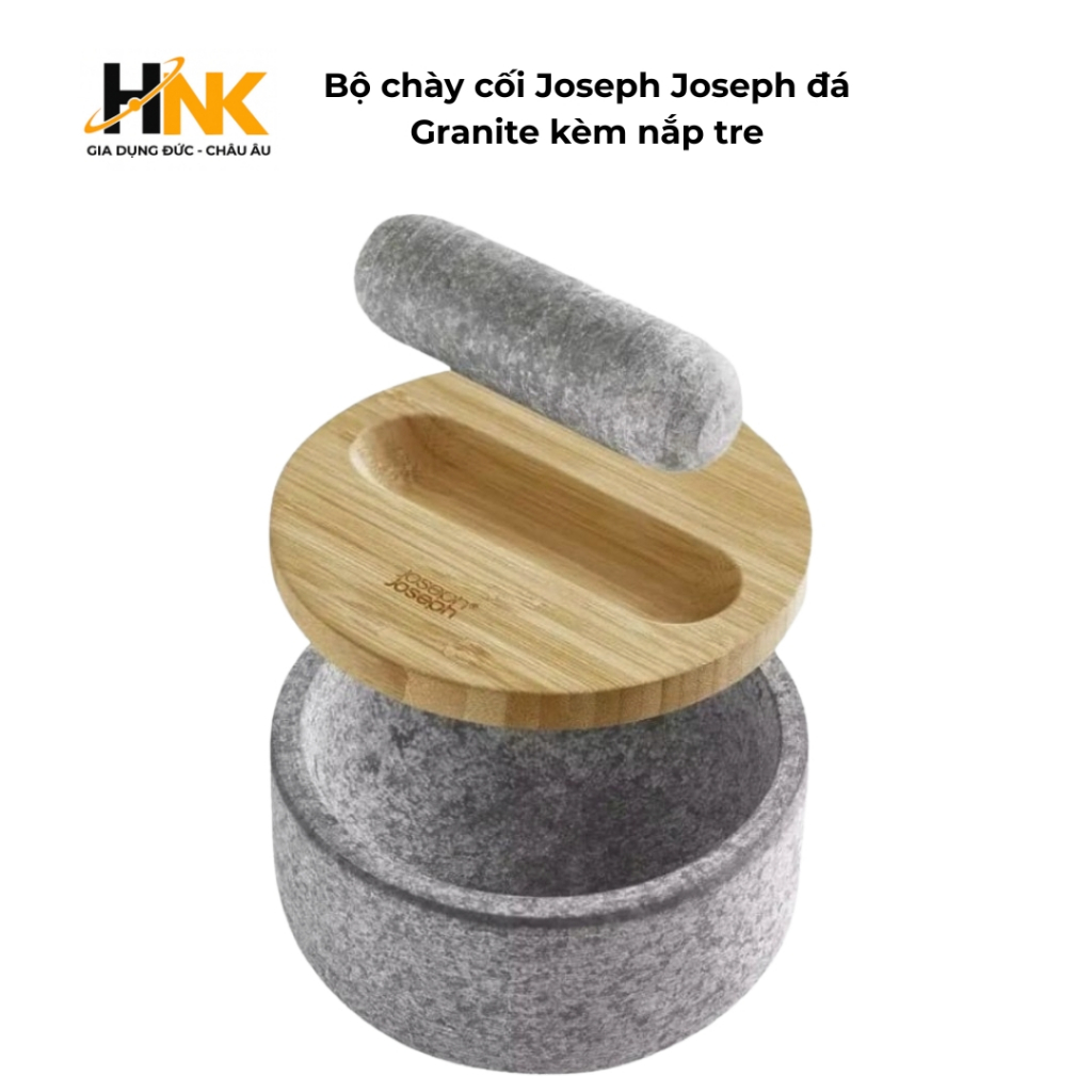 Bộ chày cối Joseph Joseph 20176 Dash Pestle & Mortar – Đá granite kèm nắp tre cao cấp