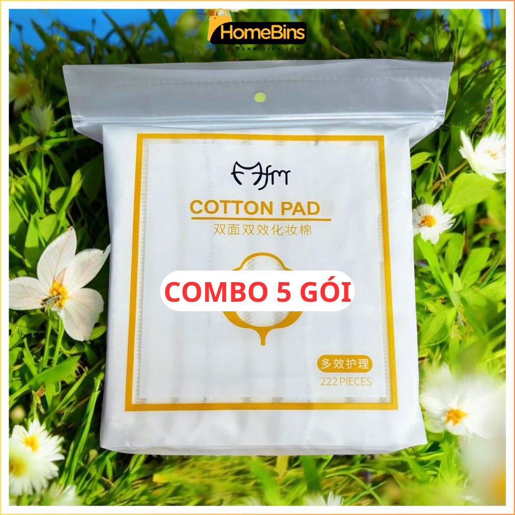 [COMBO] 5 Gói Bông Tẩy Trang 222 Miếng Cotton Pads 3 Lớp Sợi Tự Nhiên Mềm Mịn
