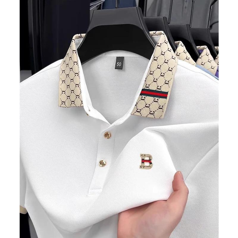 Áo Polo Jacquard Ngắn Tay, Hàng Mới Về, Dành Cho Nam Giới, Phong Cách Công Sở Thường Ngày Dáng Rộng 