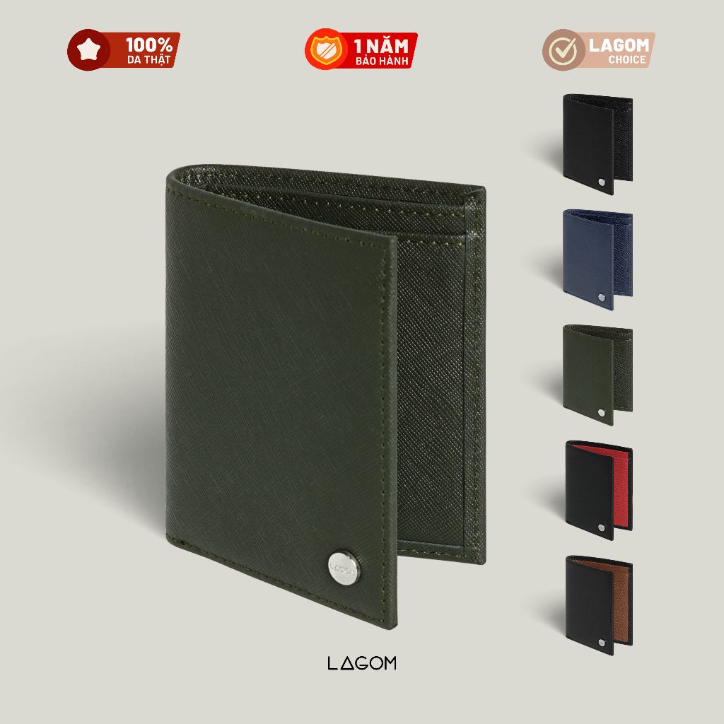 Ví Da Nam Cao Cấp – Gập Đôi Dáng Đứng – Da Saffiano Thật – Lagom Forest Bifold Wallet