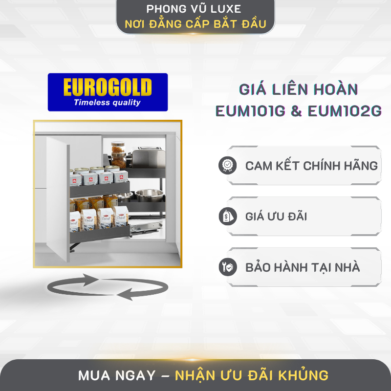 Phụ kiện tủ bếp liên hoàn Eurogold EUM101G nhôm cao cấp chính hãng