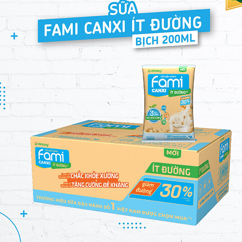 Thùng Sữa đậu nành Fami Canxi ít đường (200ml x 40 bịch)