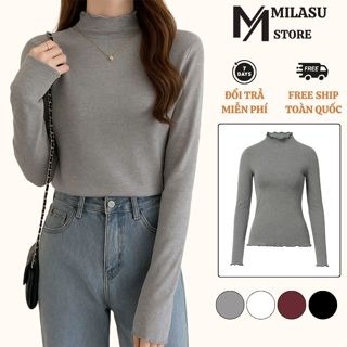  Áo Giữ Nhiệt Dài Tay Cổ Bèo Dáng Ôm Milasu Áo Thun Cổ 3 Phân Mềm Mịn 495 