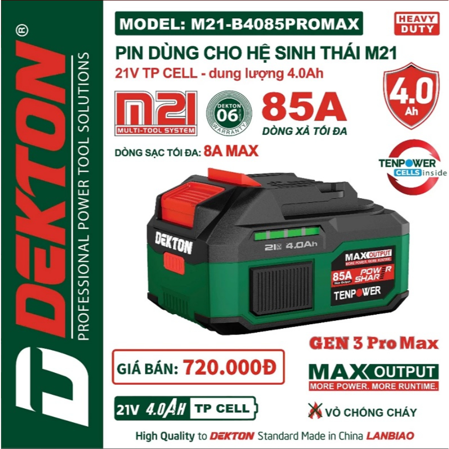 [Ship toàn quốc] Pin chính hãng Dekton M21-B4085PROMAX / B6095XPROMAX / B7595PROMAX / B4085PLUS / B6