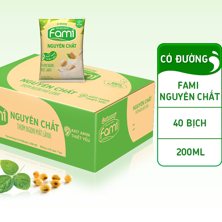 Thùng Sữa đậu nành Fami nguyên chất (200ml x 40 Bịch)