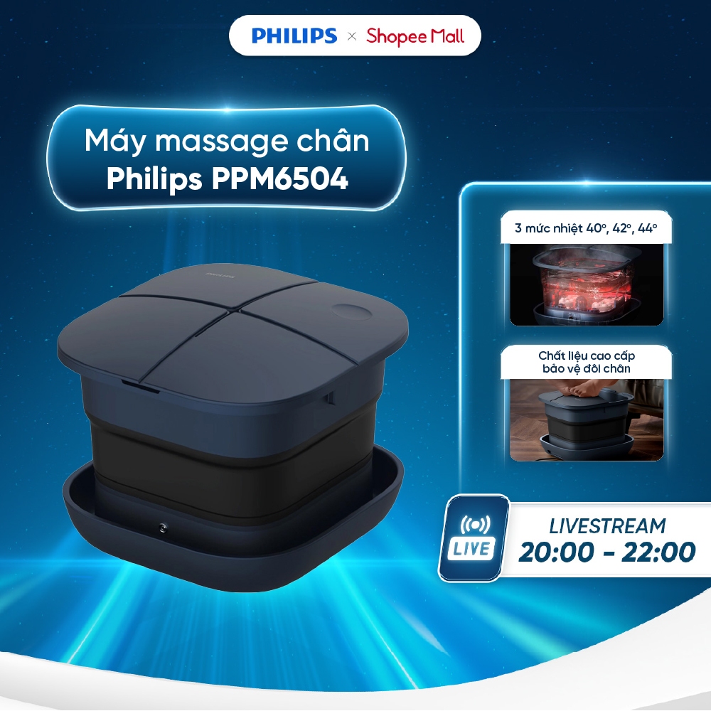 Máy massage chân Philips PPM6504 - Công suất 800W -  Massage thủy lực sục khí - Giảm mệt mỏi, căng thẳng, thư giãn cơ