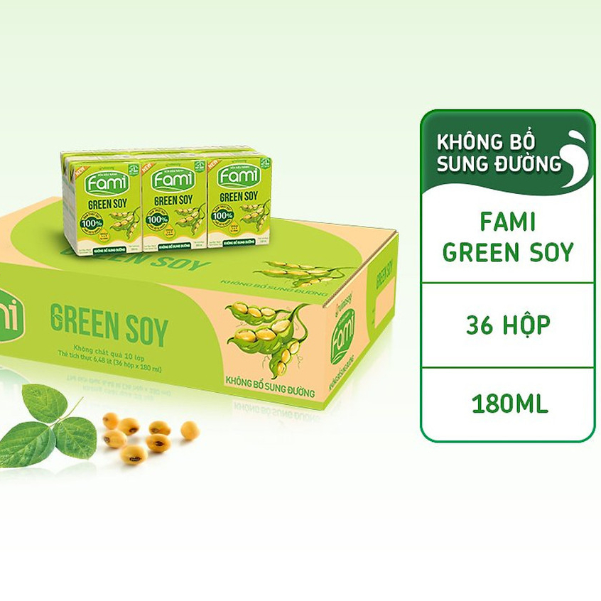 Thùng sữa đậu nành Fami Green soy không bổ sung đường (36 hộp x 180ml)