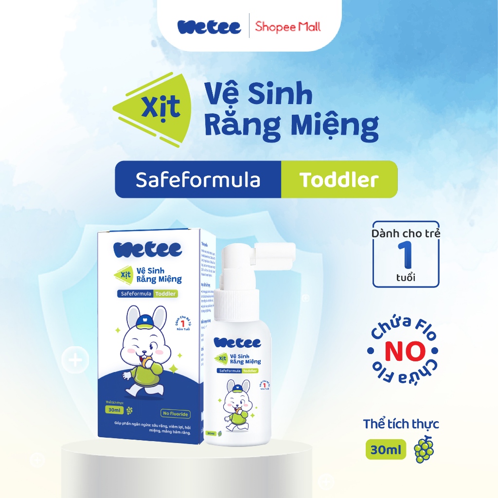 [1 TUỔI] Xịt Vệ Sinh Răng Miệng Wetee Cho Bé Từ 1 Tuổi 30/ 50ml Hương Nho, Hỗ Trợ Ngăn Ngừa Mảng Bám