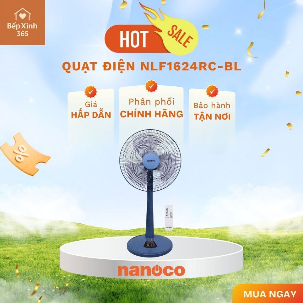 Quạt Lửng Remote Nanoco NLF1624RC-BL/ NLF1624RC-BE – Điều Khiển Từ Xa, Gió Mạnh, Thiết Kế Hiện Đại