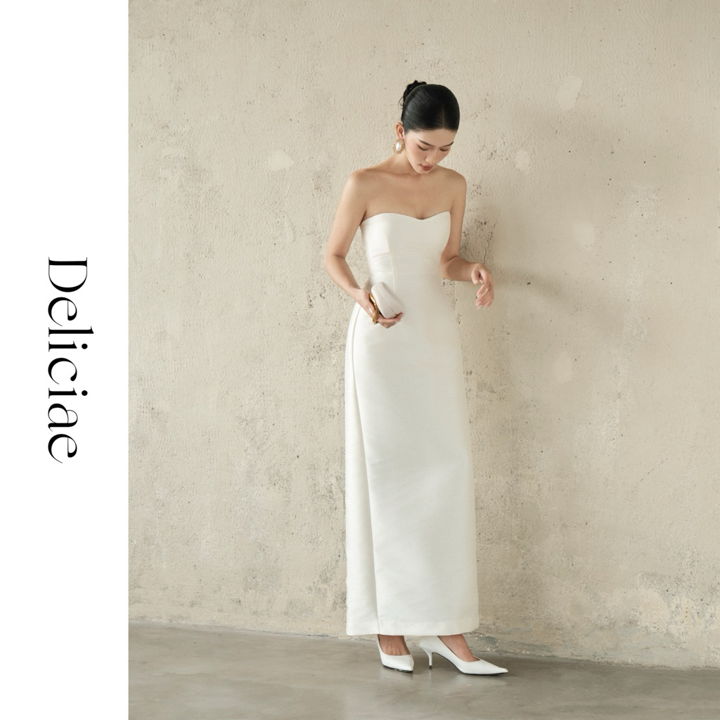 [Deliciae] GIANA DRESS - Đầm trắng kem cúp ngực dáng dài