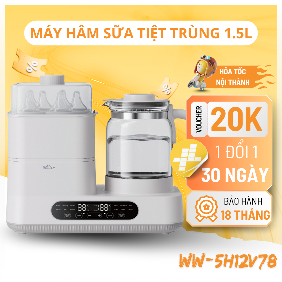 Máy Đun Nước Hâm Sữa Tiệt Trùng Bear 1.3L Chính Hãng Bảo Hành 18 Tháng WW-5H12V78