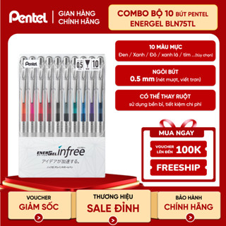  Bộ 10 Bút Gel Pentel Energel Infree BLN75TL 0.5mm Đa Màu 