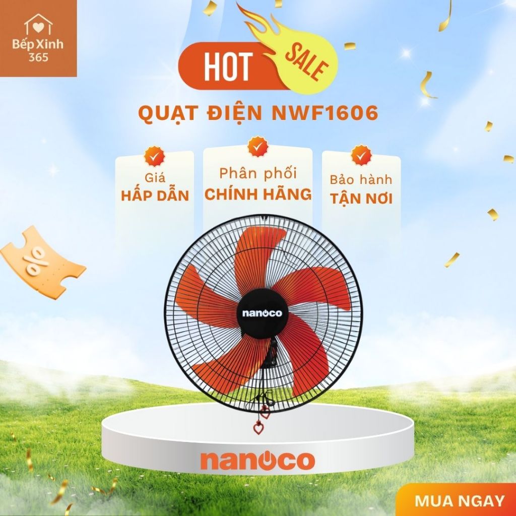 Quạt Treo Tường Nanoco NWF1606 – Gió Mạnh, Motor Dây Đồng, Thiết Kế Hiện Đại